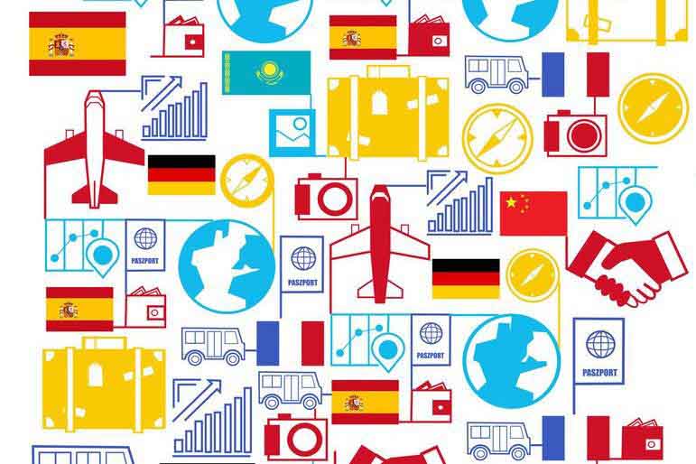 Grafika z ikonami wykresów, flag i pojazdów