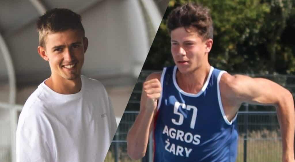 Uśmiechnięty mężczyzna i biegnący chłopak