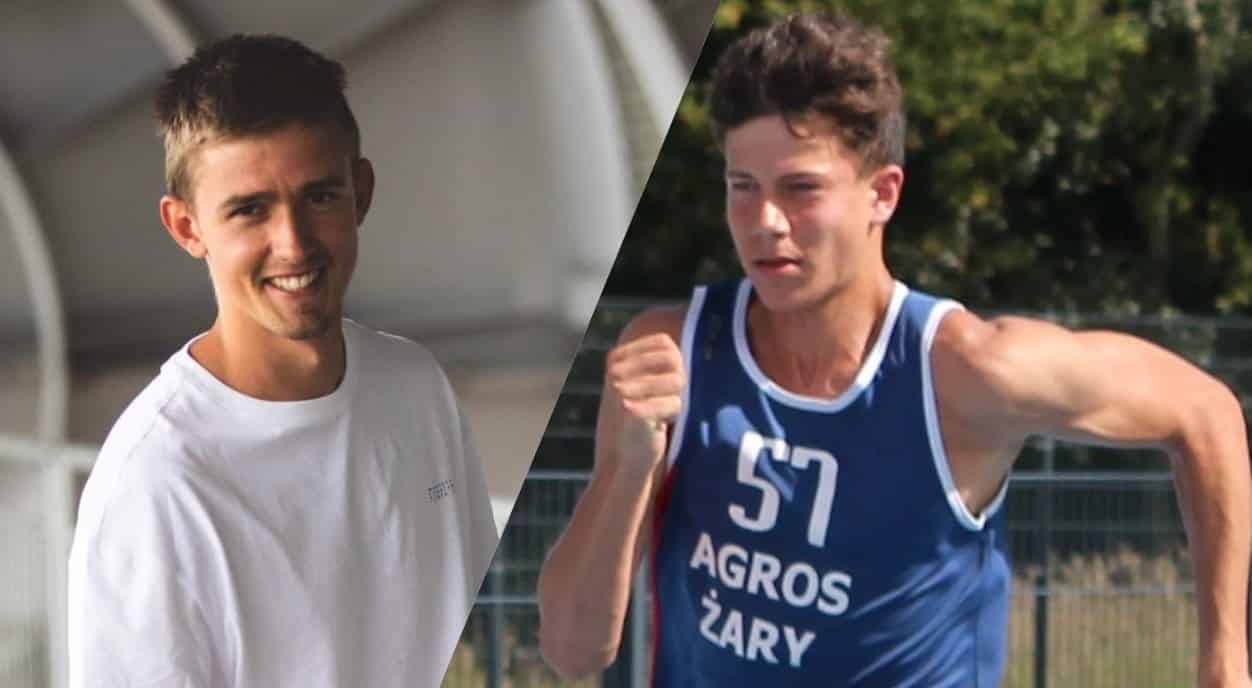 Uśmiechnięty mężczyzna i biegnący chłopak  Michał Kiernożycki z rekordem Polski Kosmiczny wynik