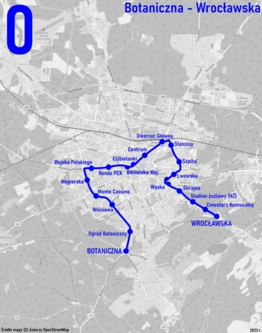 Mapa trasy linii autobusowej
