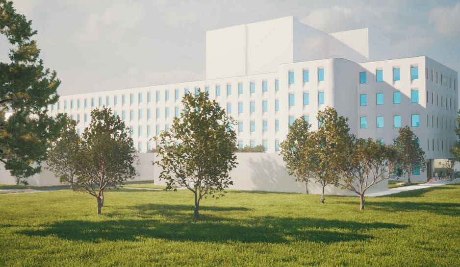 W Zielonej Górze powstanie Lubuskie Uniwersyteckie Centrum Onkologii Biały budynek za drzewami