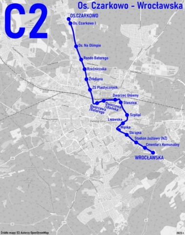 Mapa trasy linii autobusowej