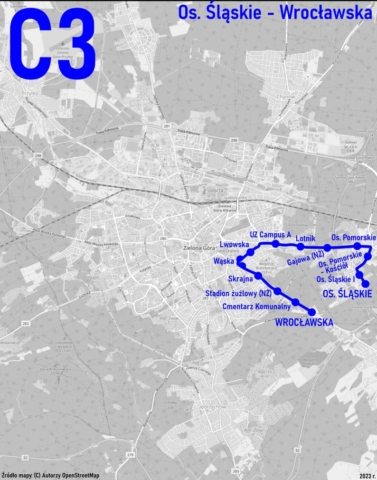 Mapa trasy linii autobusowej