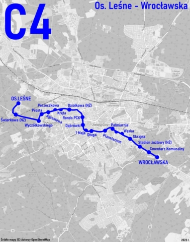 Mapa trasy linii autobusowej