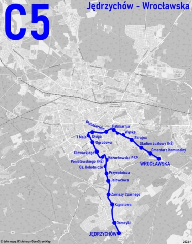 Mapa trasy linii autobusowej