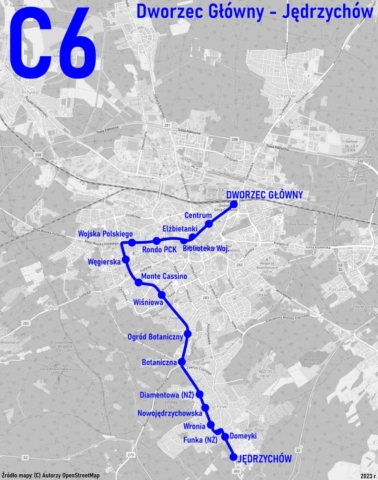 Mapa trasy linii autobusowej