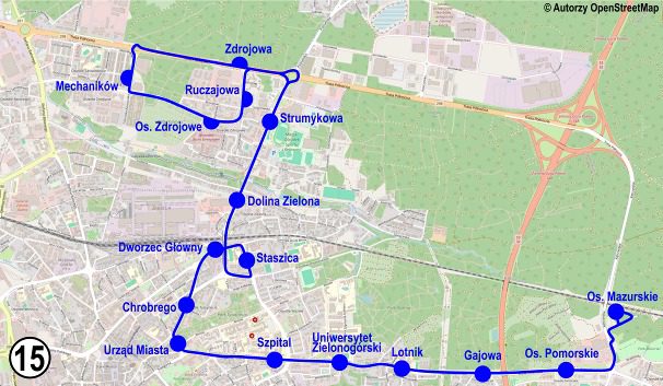 Trasa linii nr "15" Fot. www.mzk.zgora.pl