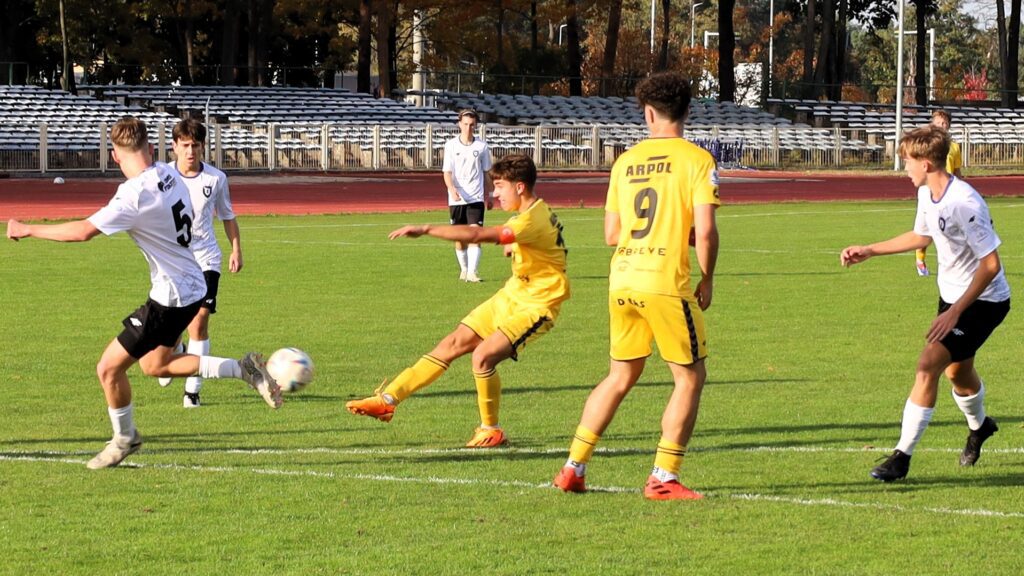 Siedmiu młodych piłkarzy na boisku