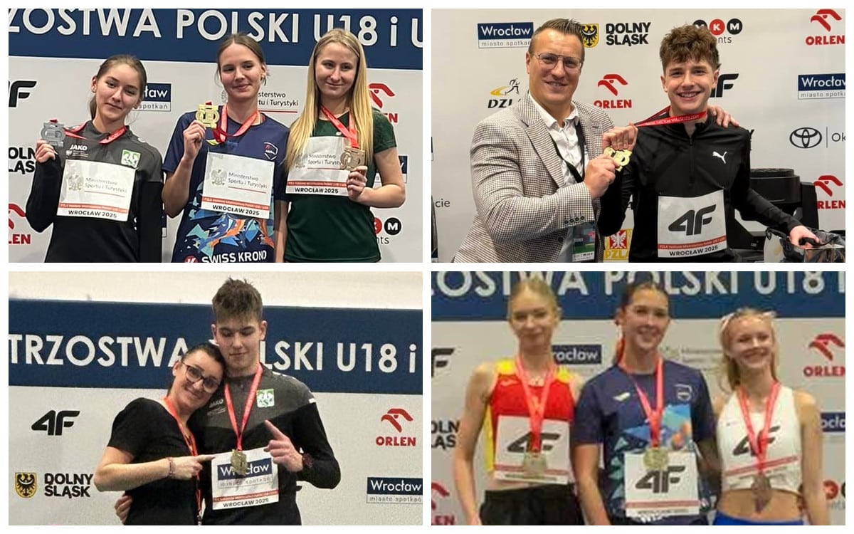 Kolaż ze zdjęć młodych sportowców  Osiem lubuskich medali na mistrzostwach Polski młodych lekkoatletów