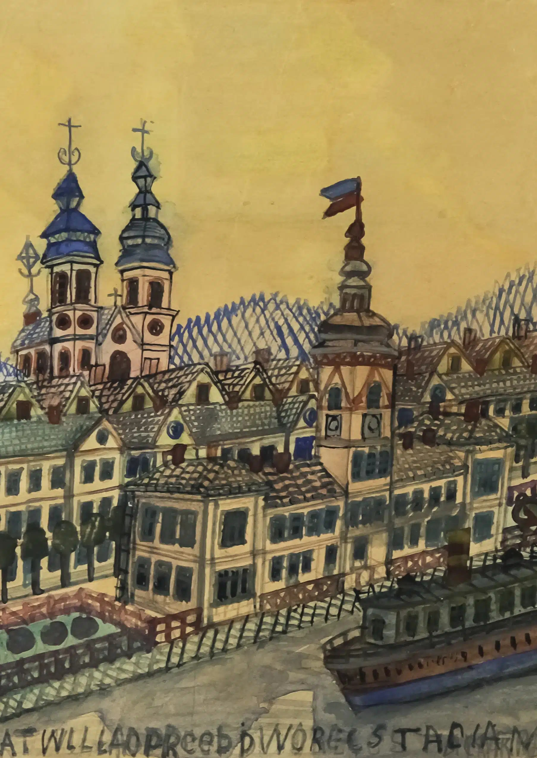 Statek na rzece, fragment. Akwarela, papier Nikifor oczarował Zieloną Górę Kolekcja Dowhana już w muzeum