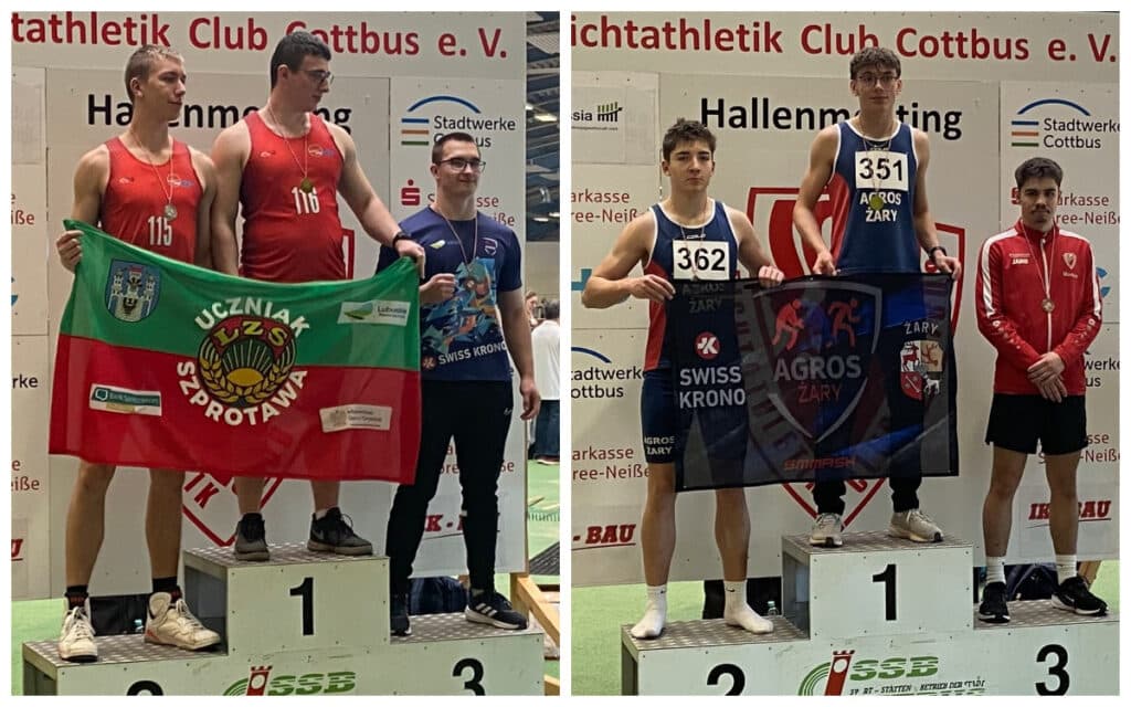 Sześciu młodych sportowców na podium